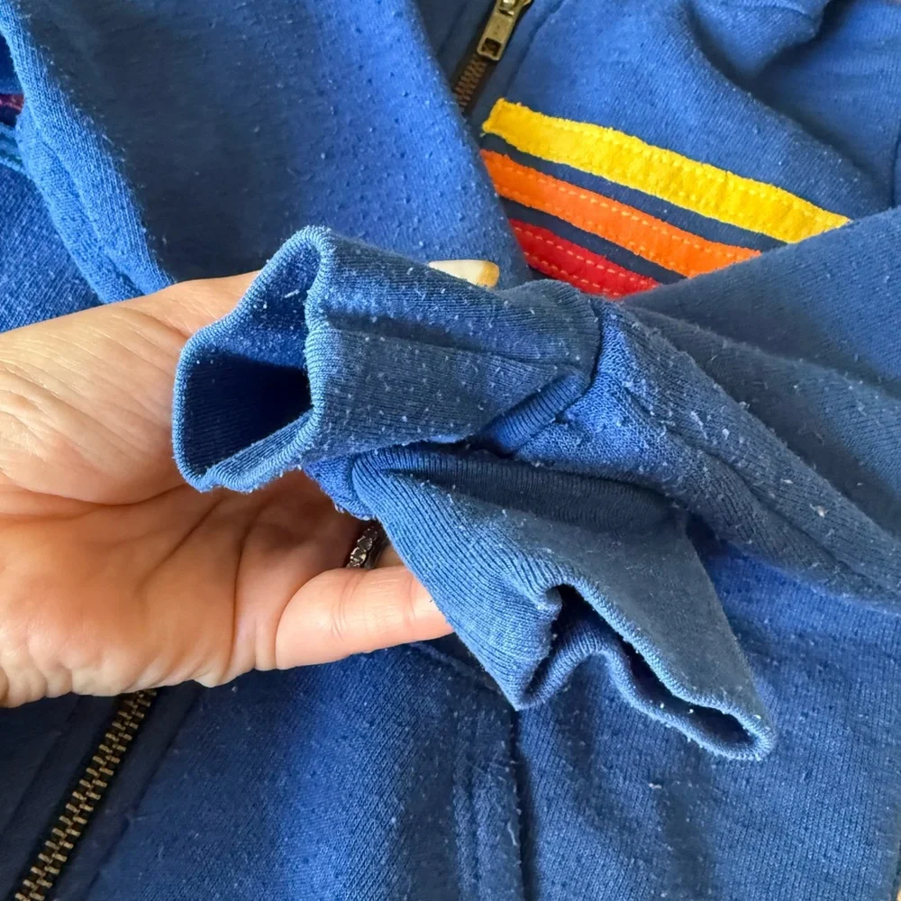 Aviator Nation Kids Blue Joggers with Smiley Face and Stripped Blue Hoodie Set - Picture 9 of 16